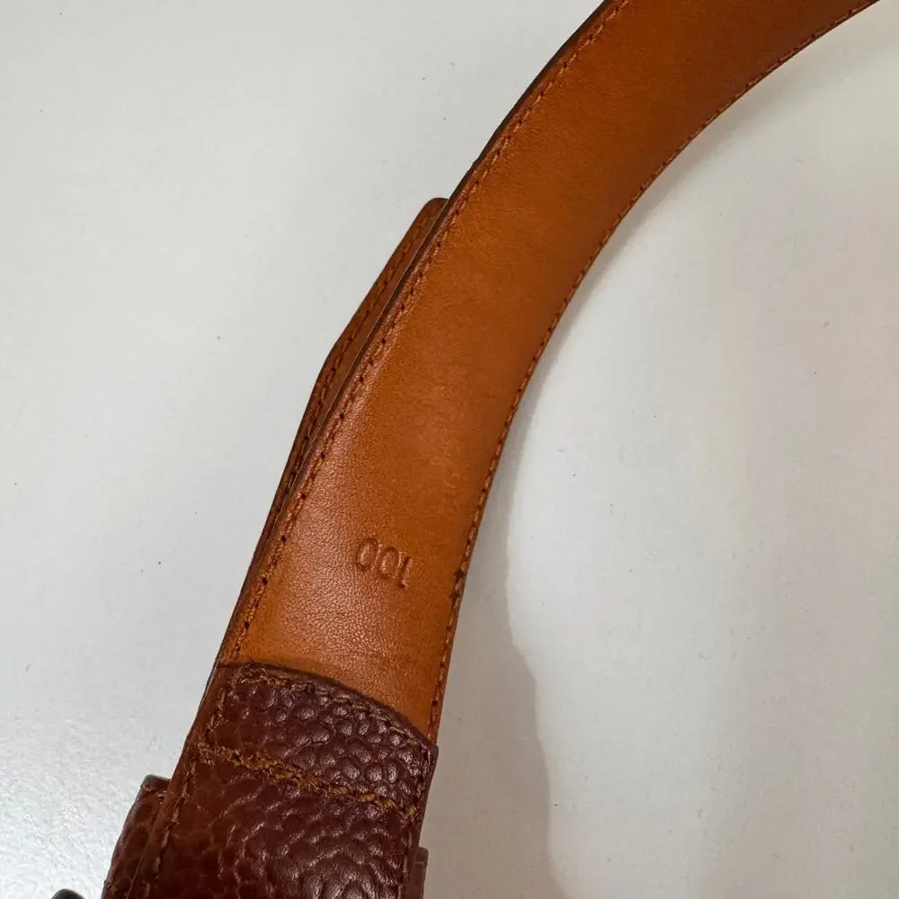 Vintage HUGO BOSS Calf Belt Brown Pebbled Leather Silver Buckle Size 100 USED